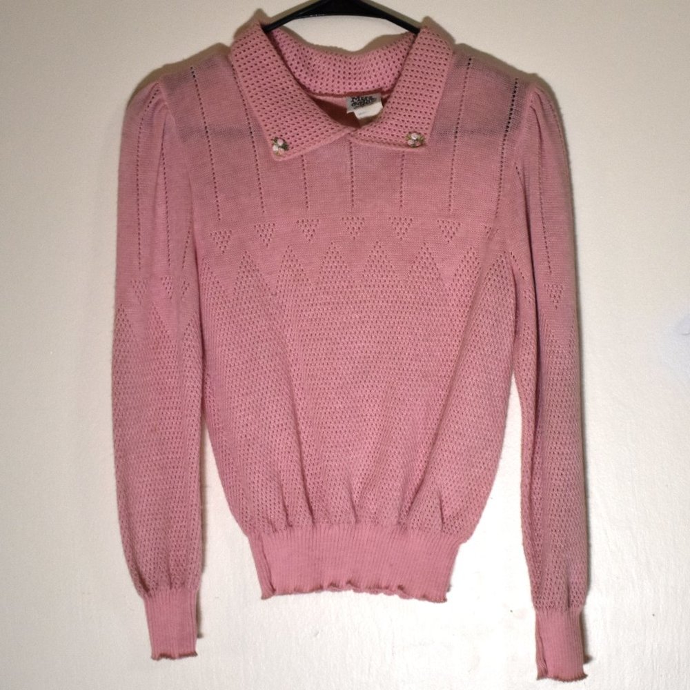 Vintage 80s Strawberry Pink Sweater Collared
